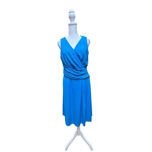Lauren Ralph Lauren Blue Faux Wrap Ruched Dress Sleeveless Stretch Size 8